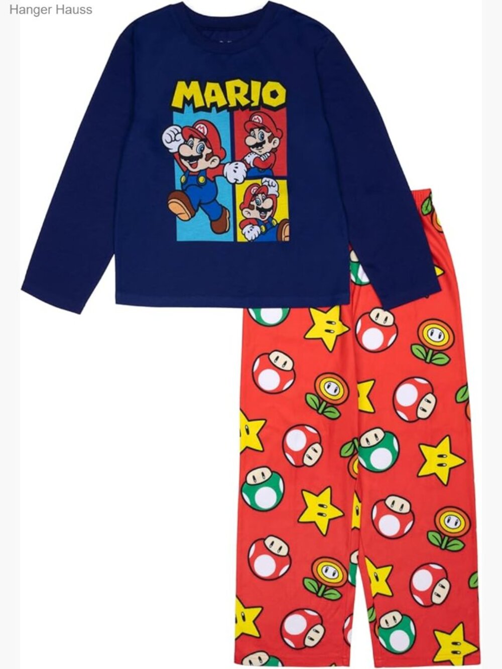Kids' 2-Piece Pajama Set, Long Sleeve, Loose Fit, Polyester, Super Mario